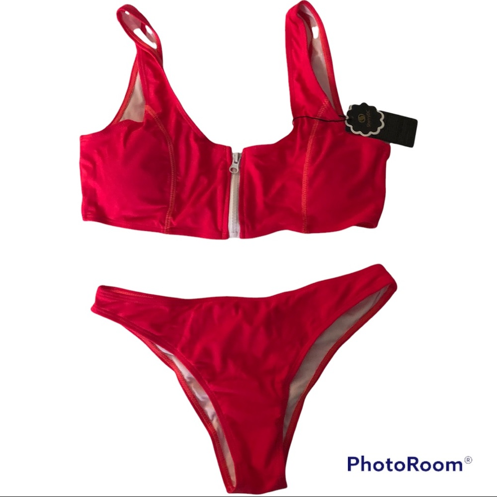 SherryDC NWT bright coral bikini bathing suit zipper